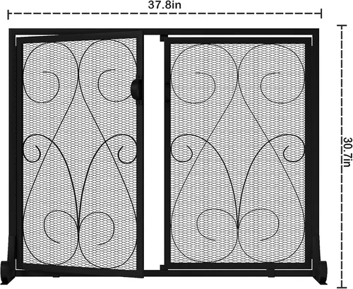 Miniatura 3 de Kingson Pantalla de chimenea de 2 paneles con puertas, hecha a mano, malla decorativa de hierro forjado, protector de chispas de fuego