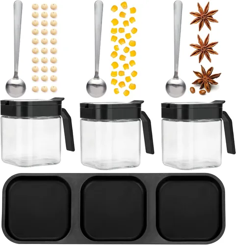Miniatura 4 de Mlici Contenedor de especias para condimentos con tapas y cucharas, recipientes de vidrio transparente de 8.6 onzas, contenedor de condimentos