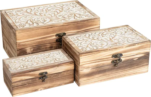 Miniatura 11 de 2 cajas de recuerdo de madera tallada con tapa con árbol de la vida, cajas de almacenamiento decorativas para decoración del hogar, caja