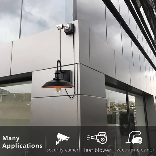 Miniatura 7 de Lámpara de exterior con salida GFCI, luz de porche negra, lámpara de pared exterior impermeable de granero, aplique de pared industrial de granja