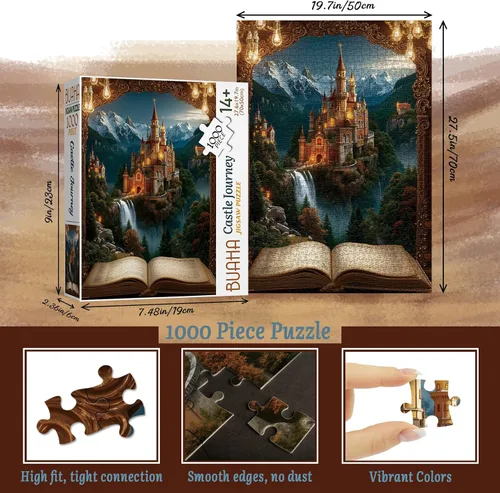 Miniatura 2 de Magic Books - Rompecabezas de paisaje de castillo para adultos, 1000 piezas, fantasía de naturaleza, vintage, biblioteca, biblioteca, arte