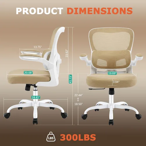 Miniatura 3 de AreShark Silla de oficina ergonómicas con soporte lumbar ajustable, silla de malla transpirable con respaldo alto con ruedas y reposabrazos Caqui