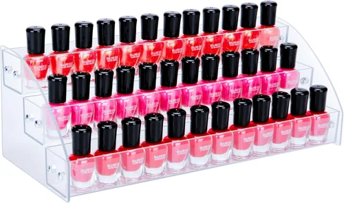 KINGROW Estante organizador de esmalte de uñas, estante de exhibición de acrílico de 3 capas, estante para anteojos, aceites esenciales,