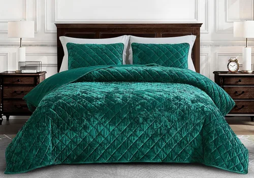 Miniatura 2 de Chezmoi Collection Lux - Juego de edredón de terciopelo verde esmeralda King, 3 piezas, ropa de cama de terciopelo desgastado de felpa exuberante