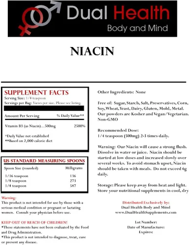 Miniatura 2 de Niacina en polvo (4 onzas) Suplemento a granel de vitamina B3 liberación inmediata niacina con ácido nicotínico sin OMG, vegano, sin gluten, empresa