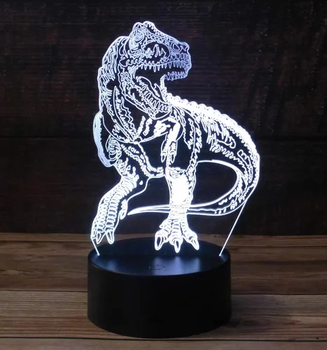 Luz de escritorio de dinosaurio T-Rex 3D - Base de lámpara LED de 7 colores con USB o batería y control táctil desvanecimiento giratorio o modo de