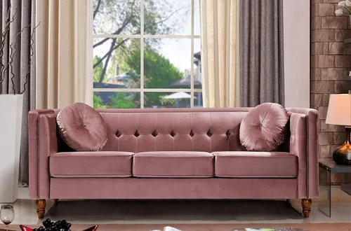 Miniatura 3 de Container Furniture Direct Lexie Velvet - Cómodo sofá de mediados de siglo Chesterfield de tres plazas para lectura, sala de estar, apartamento