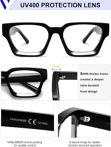 Miniatura 65 de VANLINKER Gafas de sol cuadradas gruesas para hombres y mujeres, retro, rectangulares, con protección UV400, VL9731