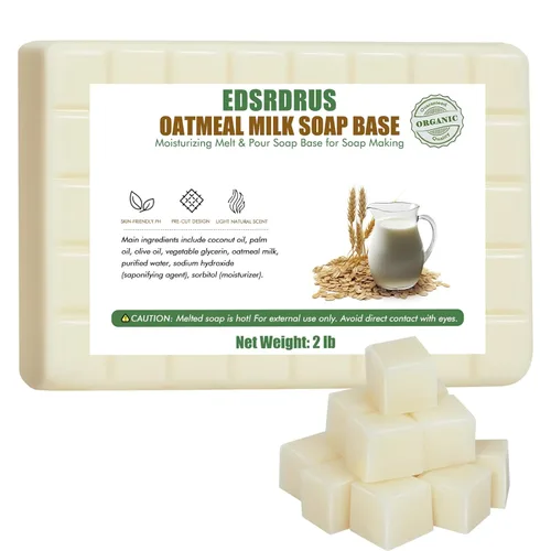 EDSRDRUS Base de jabón perfumada de 2 libras para bricolaje hecha a mano con avena, leche y aceite de coco, base de jabón hidratante para derretir y