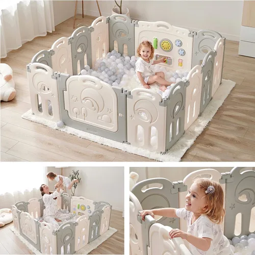 Miniatura 2 de Fortella - Corral de juegos plegable Cloud Castle, patio de juegos seguro para bebés con pizarra y pared de actividades, para interiores o Gris
