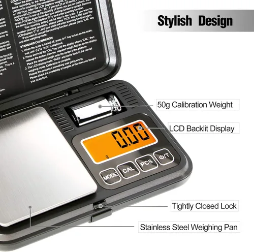 Miniatura 7 de Báscula de bolsillo digital de Fuzion 7.05 oz/0.00 oz, báscula de gramos con pantalla LCD, tara y PCS, báscula digital mini con peso de calibración