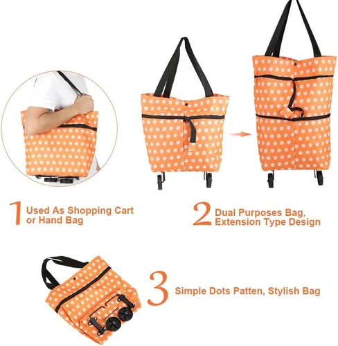 Miniatura 9 de Bolsa de compras, tela Oxford, bolsas de compras reutilizables con ruedas enrollables de doble propósito plegable para tienda (12-naranja)