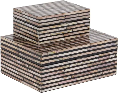 Miniatura 15 de Deco 79 Caja decorativa geométrica hecha a mano con concha de madreperla, mosaico de puntos, caja de almacenamiento para recuerdos, con acentos Crema