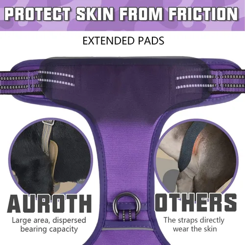 Miniatura 6 de AUROTH Arnés táctico para perros grandes, antitirones, ajustable, reflectante, K9, chaleco de entrenamiento para mascotas, arnés de servicio Púrpura