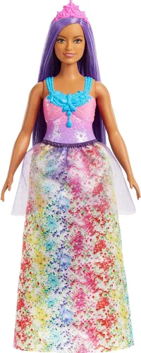 Miniatura 7 de Muñeca Barbie Dreamtopia de moda real con cabello rosa oscuro y corpiño brillante, con falda extraíble, zapatos y diadema como accesorio