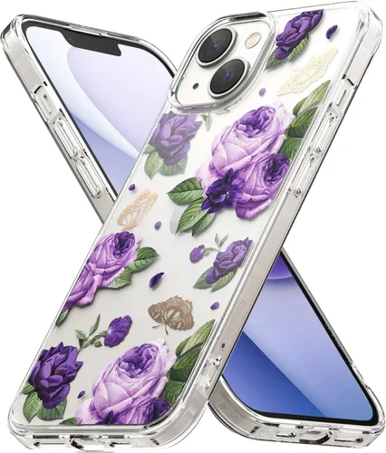 Miniatura 10 de Ringke Fusion Design - Funda compatible con iPhone 14 de 6.1 pulgadas, parte trasera dura transparente con diseño de flores, a prueba de golpes