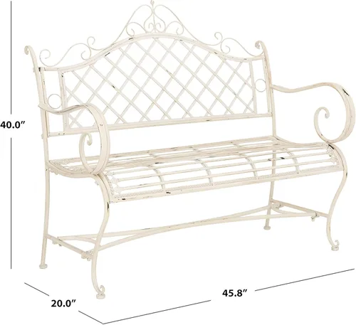Miniatura 3 de Safavieh PAT5017A Colección Adina - Banco de jardín de hierro forjado blanco antiguo, 130,2 cm, para exteriores