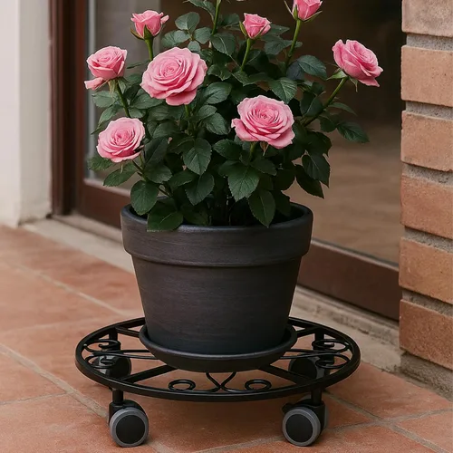Miniatura 2 de Pack de 3 organizadores para plantas con ruedas de alta resistencia de 13.5 pulgadas, soporte metálico con ruedas, plataforma rodante para plantas