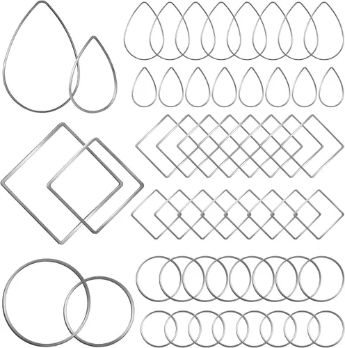 PAGOW 96 aretes de aro para hacer joyas, hipoalergénicos, cuadrados, redondos, de plata, aretes a granel para manualidades, accesorios y suministros