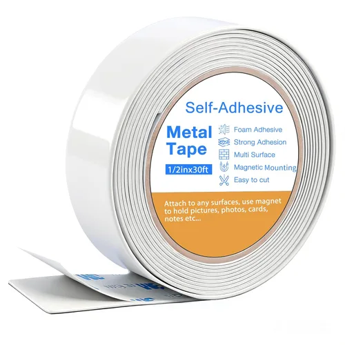 Miniatura 16 de Cinta adhesiva de metal para imanes, (1.4 pulgadas de ancho x 10 pies de largo) Rollo de tira de metal blanco flexible, cinta ferrosa blanca