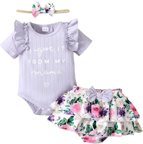 Miniatura 67 de Mioglrie Conjunto de ropa para bebé recién nacida, conjunto de pantalones cortos, conjunto floral de verano, ropa de bebé linda para niña