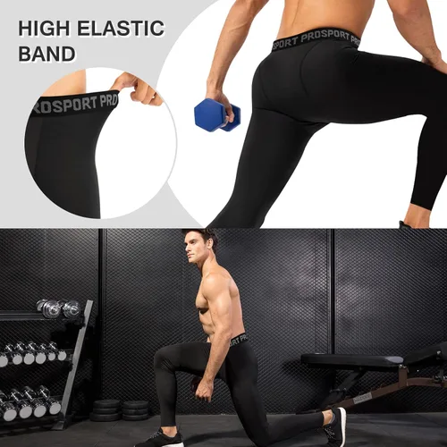 Miniatura 9 de Pantalones de compresión para hombre, mallas de compresión de una pierna para baloncesto, capri 3/4, leggings atléticos, capa base de secado fresco