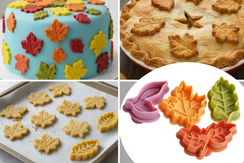 Miniatura 4 de 4 cortadores de galletas de hojas con sellos de émbolo, moldes de hojas de arce y roble veteado 3D para decoración de corteza de pastel, hornear