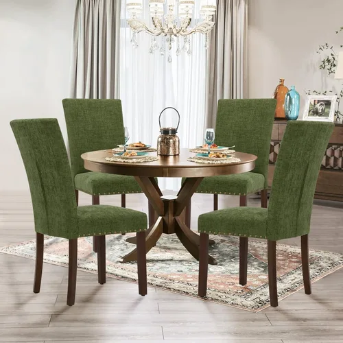 Miniatura 2 de Juego de 2 sillas de comedor Parsons, sillas tapizadas con cabeza de clavo para comedor y cocina con cojines gruesos y patas de madera, verde
