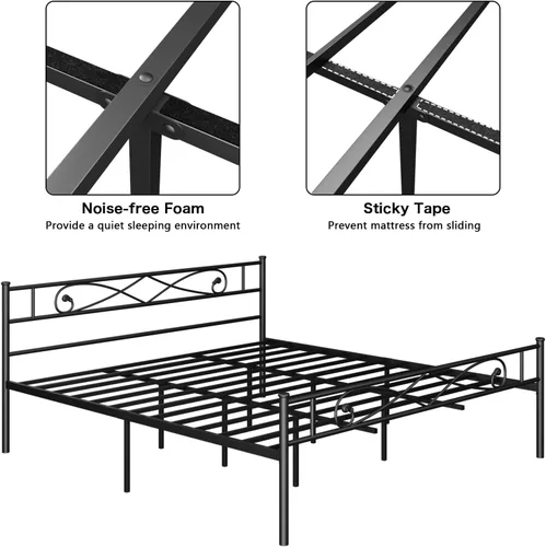 Miniatura 7 de Base de cama de plataforma metálica King con cabecero, soporte de listones de acero resistente, base de colchón, almacenamiento debajo de la cama