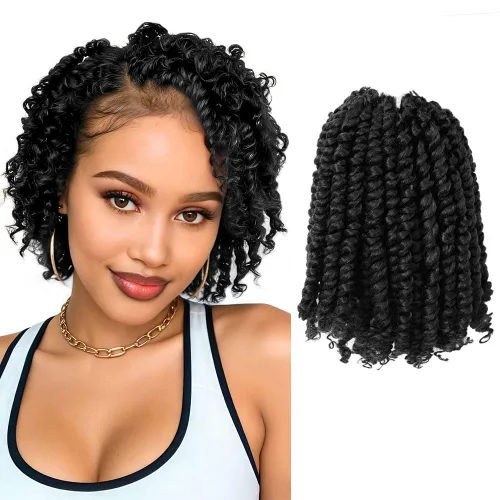 Miniatura 48 de Pelo Passion Twist de 8 pulgadas, trenzas de ganchillo pretrenzadas, paquetes de 8 paquetes (1B/negro natural)