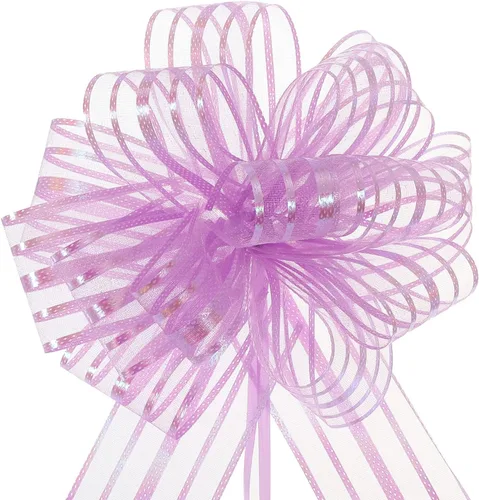 Miniatura 26 de MECCANIXITY 5 lazos metálicos de organza de 4 pulgadas para envolver regalos, color rosa claro para cestas de boda, regalos de Navidad, día de San