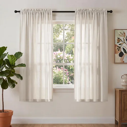 Miniatura 21 de PrinceDeco - Cortinas de lino de 63 pulgadas de largo para sala de estar, gruesas, de arpillera, con bolsillo para barra, cortinas para ventanas
