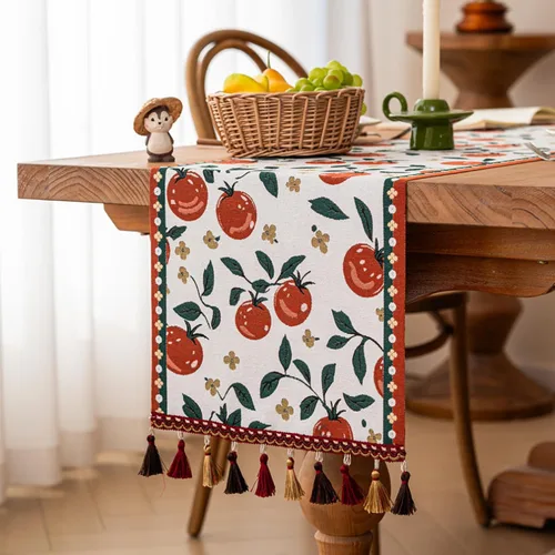 Miniatura 19 de Camino de mesa navideño con borlas de pompones, decoración de mesa de mezcla de lino y algodón para mesa de comedor, tocador, chimenea