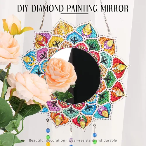 Miniatura 4 de Espejo de pintura de diamante, espejo de maquillaje de mandala, atrapasoles de cristal con forma especial para principiantes, manualidades, regalos