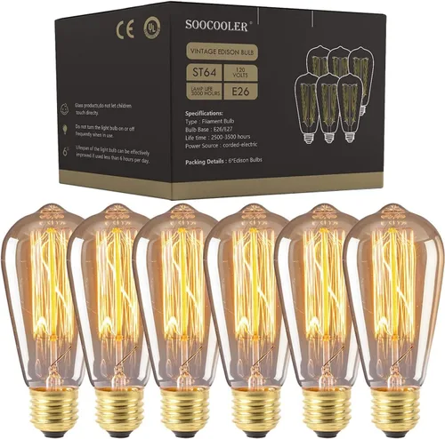 Edison Foco de luz clásico de 60 W, estilo de filamento tipo jaula regulable, foco de luz antigua clásica incandescente para lámparas del hogar,