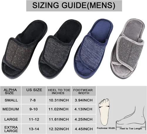 Miniatura 7 de DL Pantuflas ajustables de espuma viscoelástica para hombre, con punta abierta, cómodas para interiores y exteriores, acogedoras y transpirables