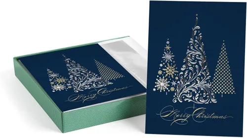 Miniatura 16 de Masterpiece Adorno Navideño Brillante Tarjetas de Navidad / Juego de 16 Tarjetas Navideñas en Caja con Acentos de Papel Aluminio Plateado y Sobres