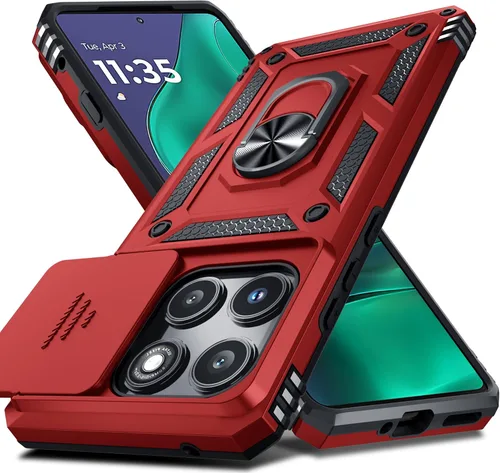 Miniatura 8 de Janmitta Funda compatible con Moto Edge 2025, cubierta integrada para lente de cámara deslizante + soporte de anillo de dedo, resistente, a prueba
