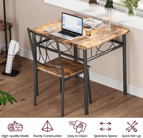 Miniatura 3 de Juego de mesa de comedor para 2, mesa de cocina con 2 sillas, juego de mesa de comedor de cocina de 3 piezas de madera para apartamento, espacio