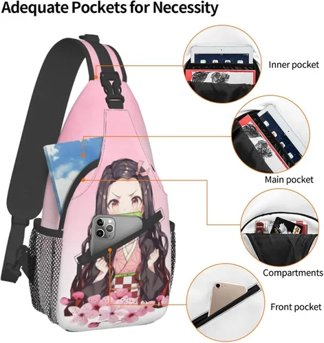 Miniatura 3 de Aolazw Mochila de anime Nezukos unisex cruzada mochila manga solo hombro bolsa pecho bolsa Cosplay Daypack, N3, Mochilas Sling