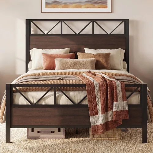 Miniatura 14 de LIKIMIO - Base de cama Queen, cabecero industrial alto de 51.2", con soporte metálico resistente, estructura de cama sólida y estable, libre