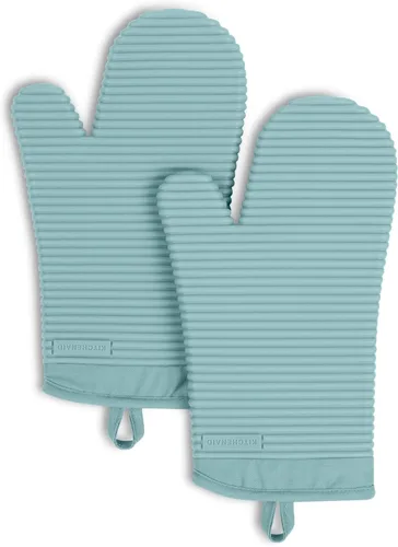 KITCHENAID Juego de 2 guantes de horno de silicona suave acanalados, 7.5 x 13 pulgadas, agua mineral aguamarina Agua mineral Aqua