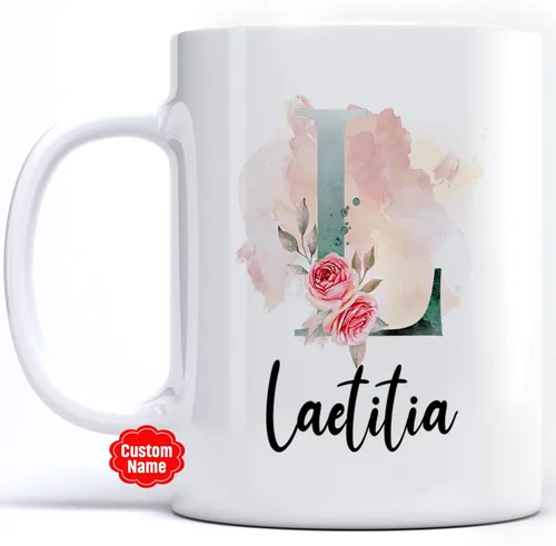 Miniatura 12 de PREZZY Taza personalizada con letra N con inicial, monograma personalizado, taza de café floral, regalos para mujeres, hombres, familiares, amigos