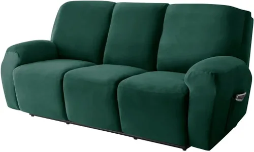Miniatura 13 de Funda elástica para sofá reclinable, fundas de terciopelo para sillas reclinables de 3 cojines, 8 piezas, fundas protectoras para muebles