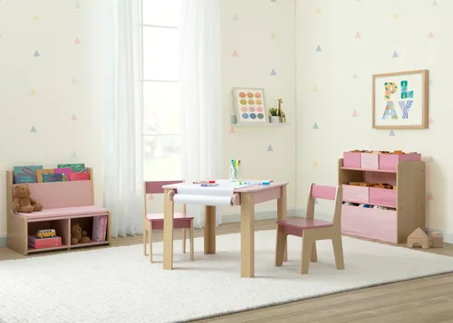 Miniatura 2 de Delta Children - Juego de mesa y 2 sillas GapKids con soporte para rollo de papel - Certificado Greenguard Gold, rosa rubor