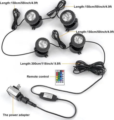 Miniatura 5 de Luces RGB para estanque con temporizador, luz LED sumergible bajo el agua, 98 pies, control remoto, IP68, impermeable, coloridos focos de paisaje
