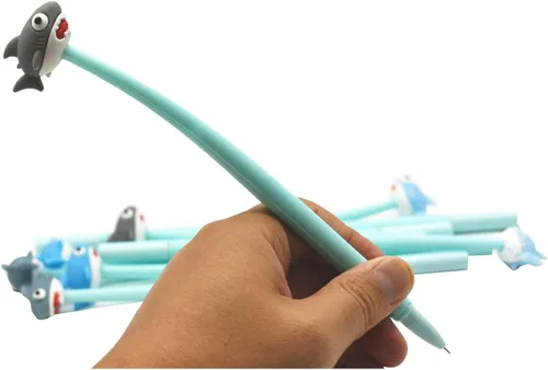 Miniatura 5 de 8 Uds. Lindos bolígrafos de tiburón novedosos bolígrafos de gel de animales de goma suave bolígrafos de pescado pluma flexible 0.020 in tinta negra