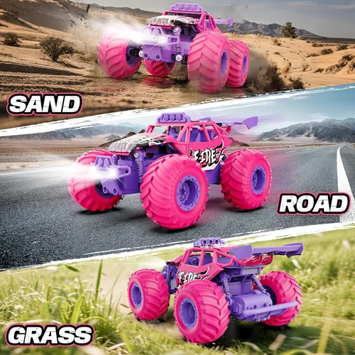 Miniatura 5 de Auto a control remoto, autos RC todo terreno con interruptor de velocidad, camión RC con faros LED y baterías recargables, juguete Monster Truck