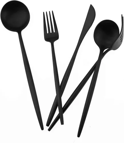 Miniatura 6 de Juego de cubiertos de acero inoxidable 18/10 de 20 piezas, vajilla de lujo para viajes, incluye cuchillo, tenedor, cuchara, servicio para 4