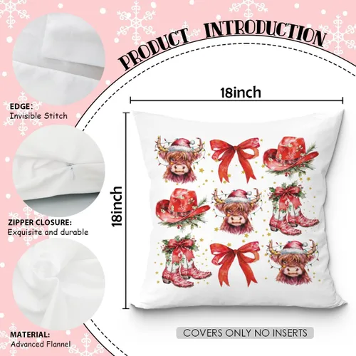 Miniatura 5 de Fundas de almohada decorativas de Navidad western 18x18 de doble cara, lazo rojo coqueta vaca botas de vaquero fundas de almohada decorativas